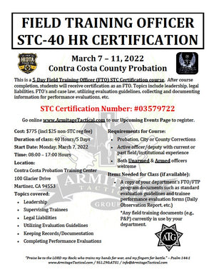 2022/03/07 - 40 Hour Field Training Officer (FTO) STC Certification Course - Martinez, CA