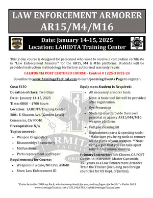 2025/01/14 - LE Armorer's Course 2-Day (AR15/M4/M16) - Commerce, CA