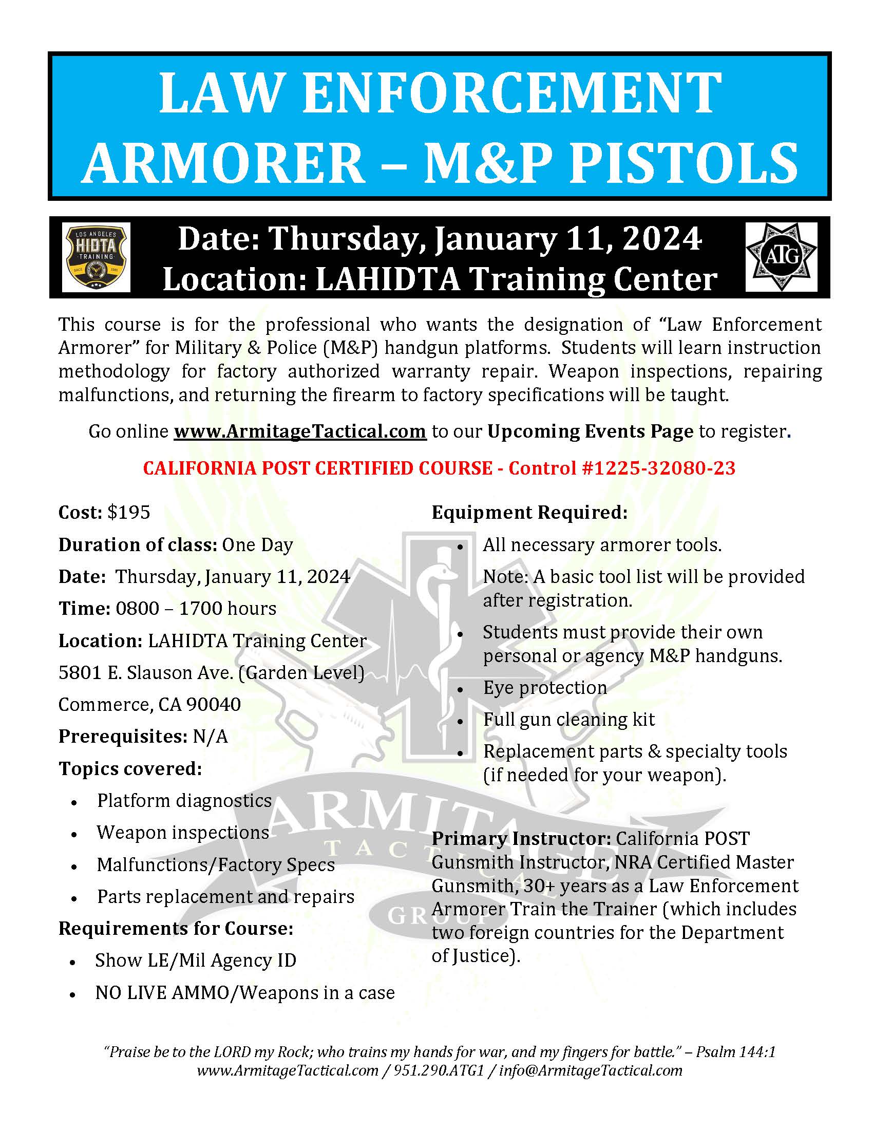 2024/01/11 - M&P Pistol LE Armorer's Course - Commerce, CA
