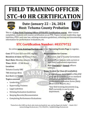 2024/01/22 - 40 Hour Field Training Officer (FTO) STC Certification Course - Red Bluff, CA