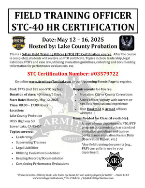 2025/05/12 - 40 Hour Field Training Officer (FTO) STC Certification Course - Lower Lake, CA