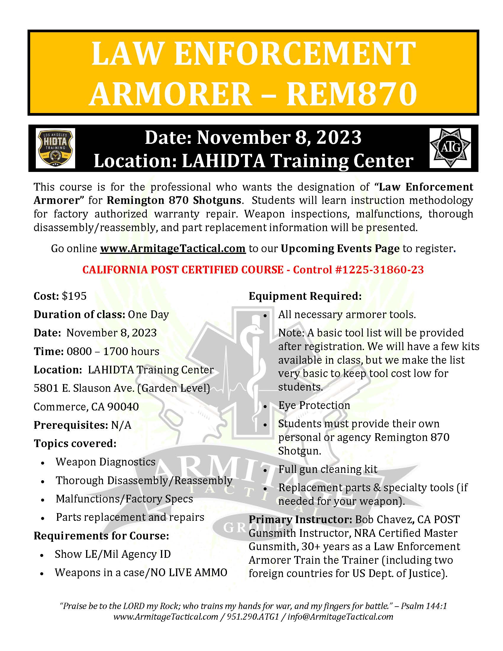 2023/11/08 - Remington 870 LE Armorer's Course - Commerce, CA