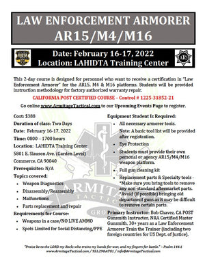 2022/02/16 - LE Armorer's Course 2-Day (AR15/M4/M16) - Commerce, CA