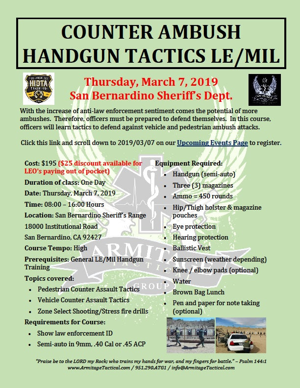 2019/03/07 - Counter Ambush Handgun Tactics for LE/MIL - San Bernardino, CA