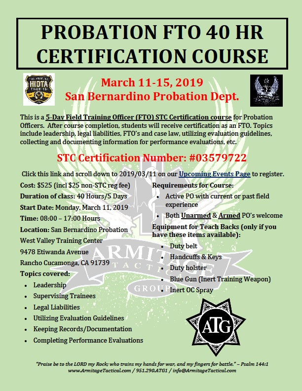 2019/03/11 - Probation 40 HR FTO Certification Course - Rancho Cucamonga, CA
