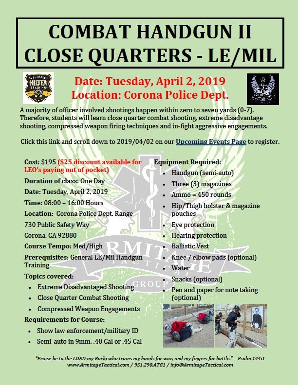 2019/04/02 - Combat Handgun 2: Close Quarters LE/MIL - Corona, CA