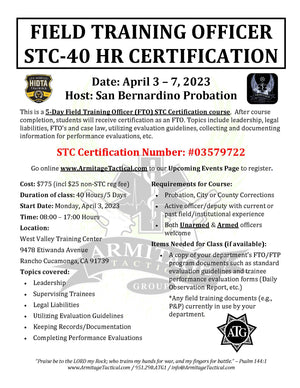 2023/04/03 - 40 Hour Field Training Officer (FTO) STC Certification Course - Rancho Cucamonga, CA