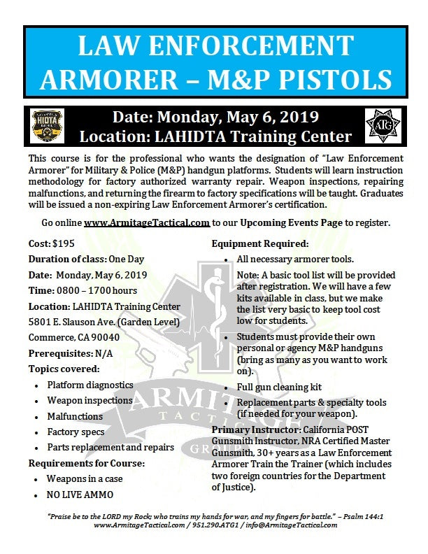 2019/05/06 - Law Enforcement Armorer's Course (M&P Pistols) - Los Angeles, CA