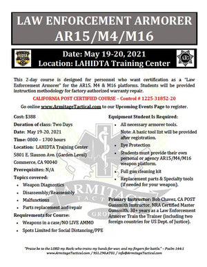 2021/05/19 - Law Enforcement Armorer's Course 2-Day (AR15/M4/M16) - Los Angeles, CA