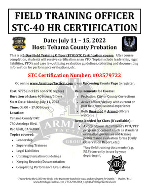 2022/07/11 - 40 Hour Field Training Officer (FTO) STC Certification Course - Red Bluff, CA