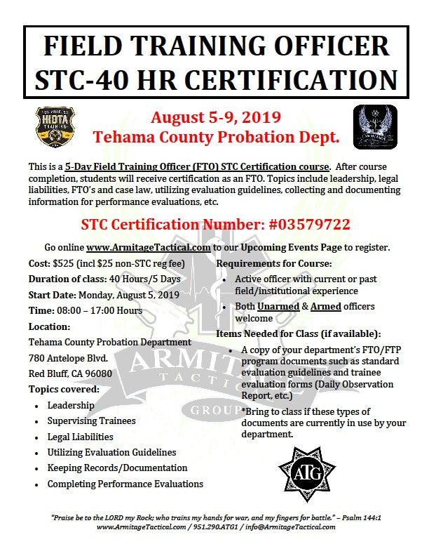 2019/08/05 - Field Training Officer (FTO) STC Certification Course - Red Bluff, CA