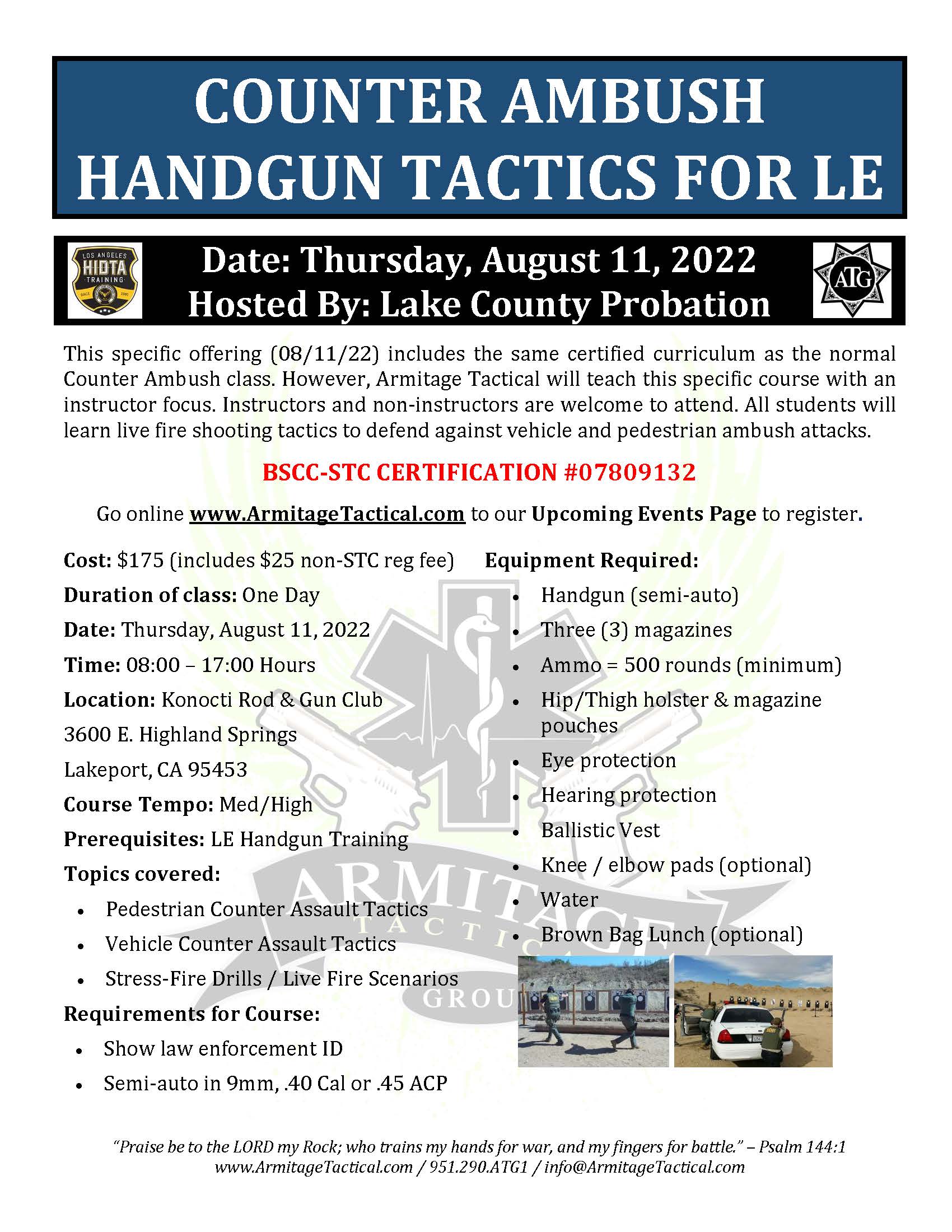 2022/08/11 - Counter Ambush Handgun Tactics for LE/Mil - Lakeport, CA