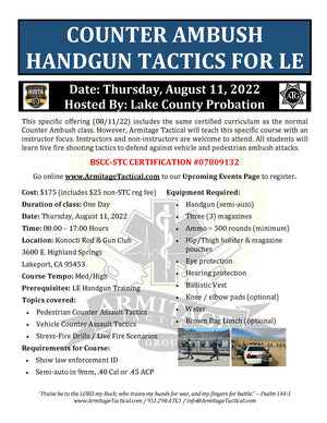 2022/08/11 - Counter Ambush Handgun Tactics for LE/Mil - Lakeport, CA