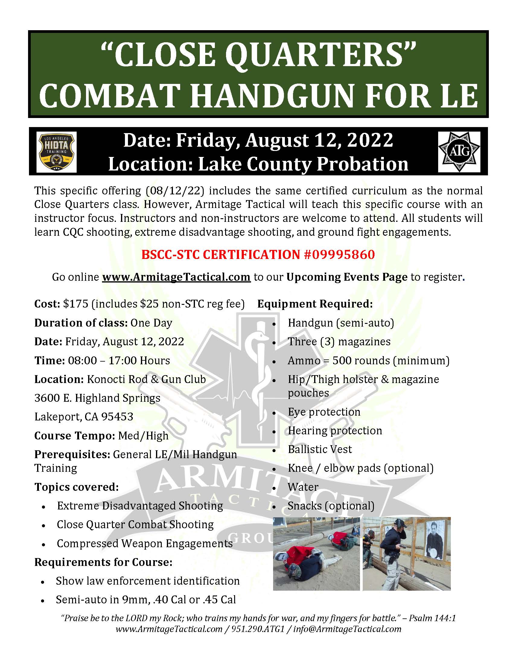 2022/08/12 - "Close Quarters" Combat Handgun for LE/Mil - Lakeport, CA