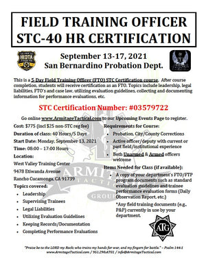 2021/09/13 - 40 Hour Field Training Officer (FTO) STC Certification Course - Rancho Cucamonga, CA