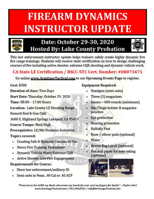 2020/10/29 - Firearm Dynamics Instructor Update for LE/Mil (2-Day) - Lakeport, CA