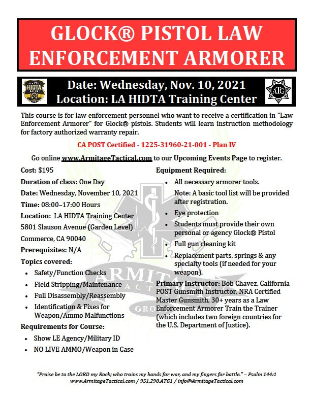 2021/11/10 - Glock LE Armorer's Course - Commerce, CA