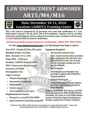 2020/12/10 - Law Enforcement Armorer's Course 2-Day (AR15/M4/M16) - Los Angeles, CA