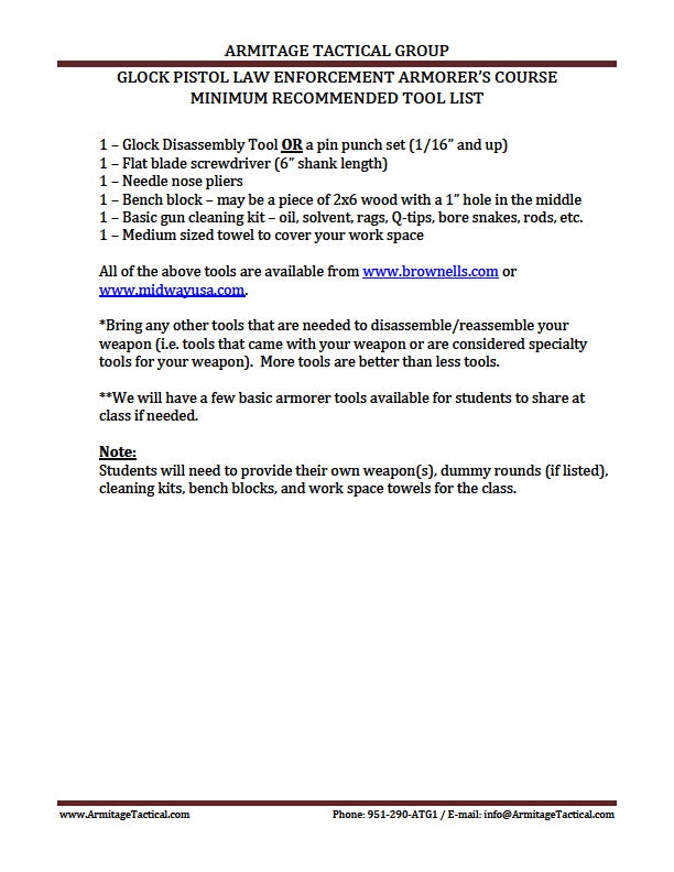 Checklist Rifle Armor Pdf 2020/02/07 (AM) - Glock LE Armorer's Course - Los Angeles, CA ...